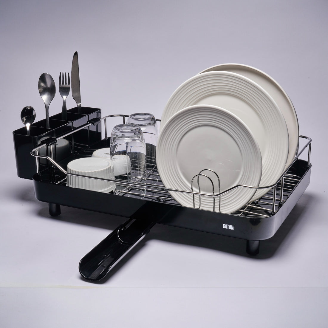 Escurridor de Platos Smart Plus Large Negro 1 Nivel - Drenaje 360°, Alta Capacidad y Diseño Moderno para Cocina