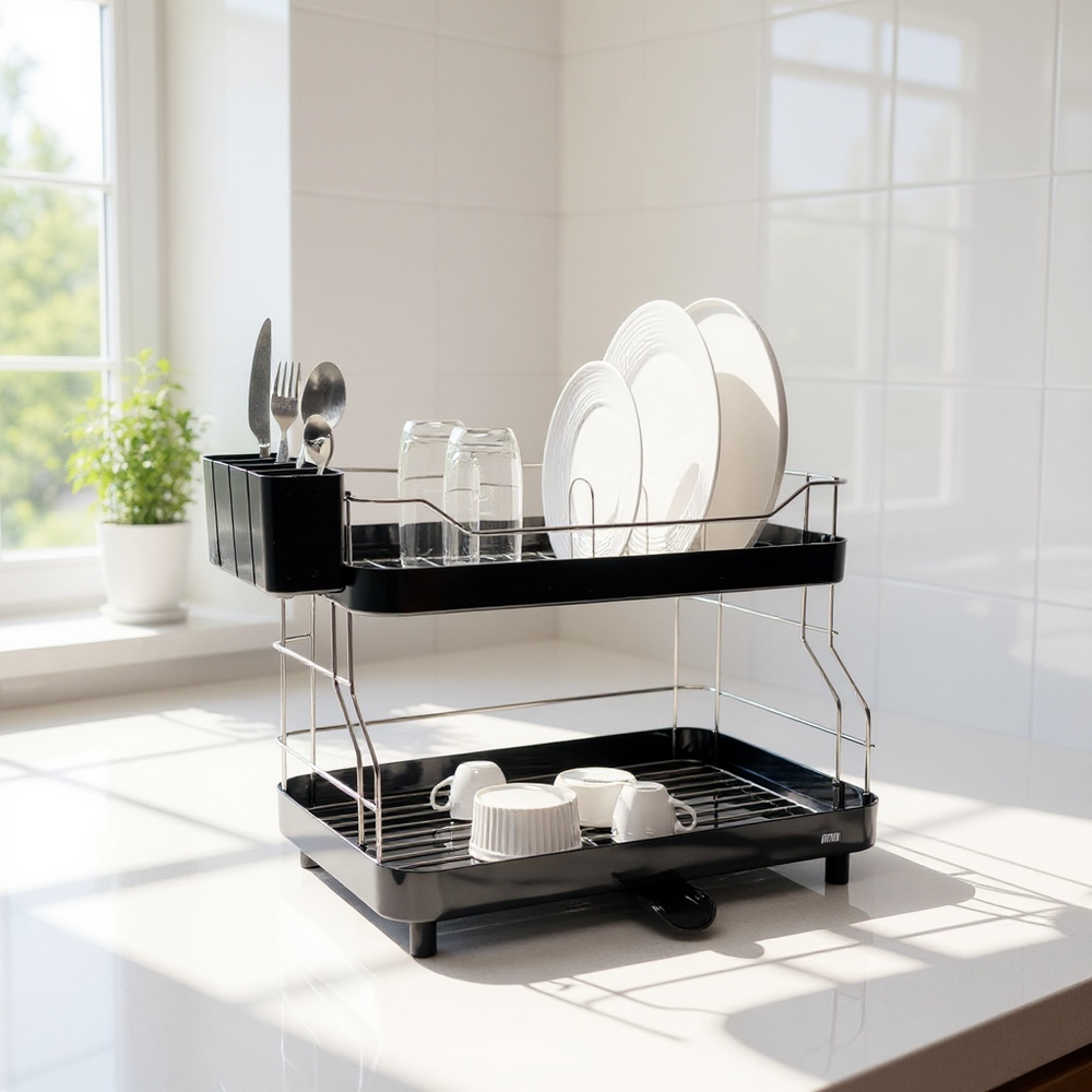 Escurridor de platos Smart Plus 2 niveles negro