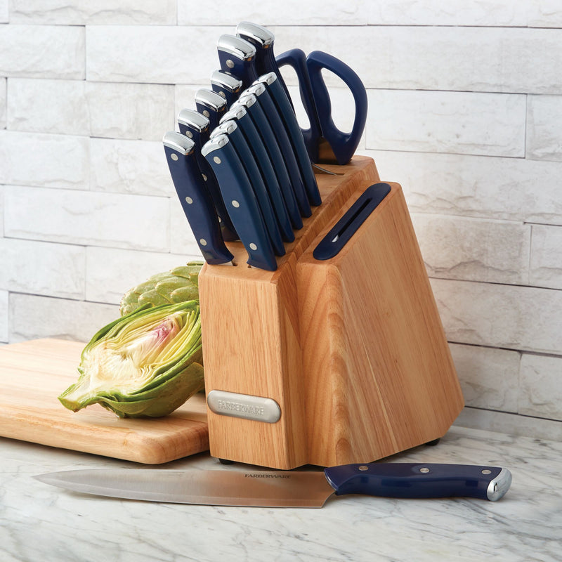 Farberware bloque cuchillos acero inox 14 piezas Edgekeeper Slim azul