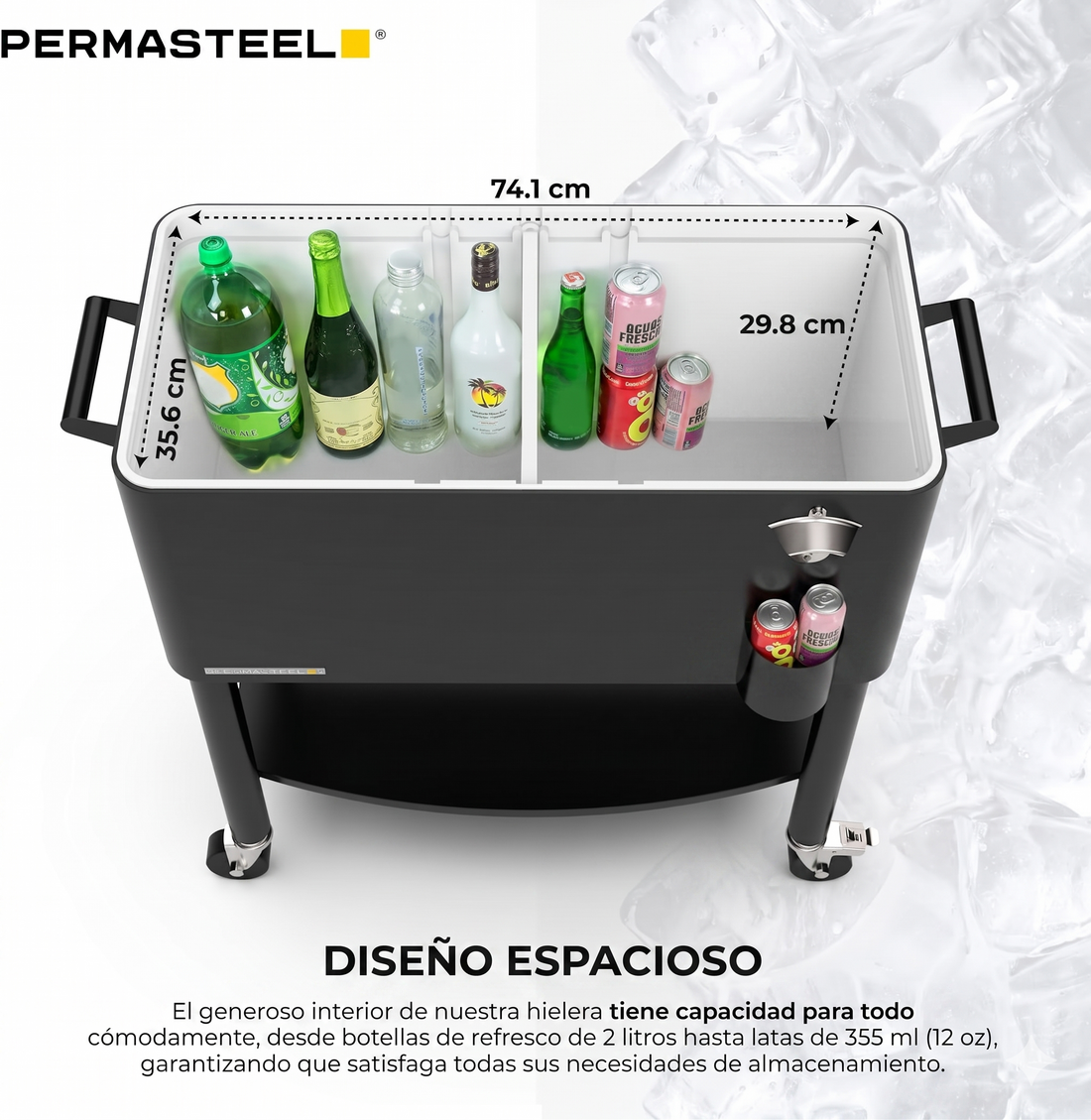 Cooler patio ruedas, repisa y divisiones 76 litros negro