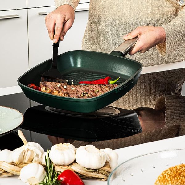 Grill 28 cm antiadherente Performance QuanTanium con tapa verde