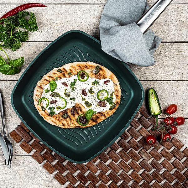 Grill 28cm antiadherente Performance QuanTanium con tapa verde