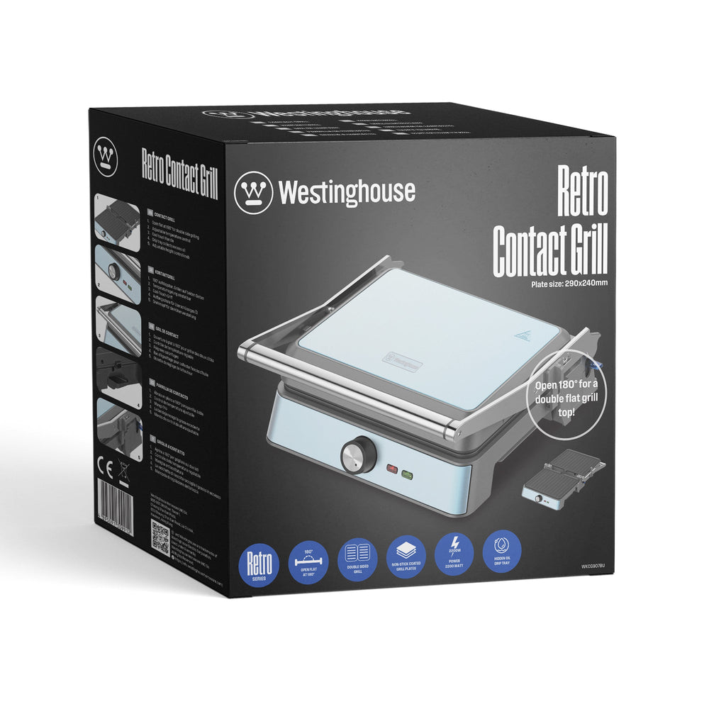 Grill plancha electrico 2200W Retro celeste