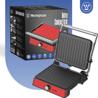 Grill plancha electrico 2200W Retro rojo