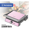 Grill plancha electrico 2200W Retro rosado