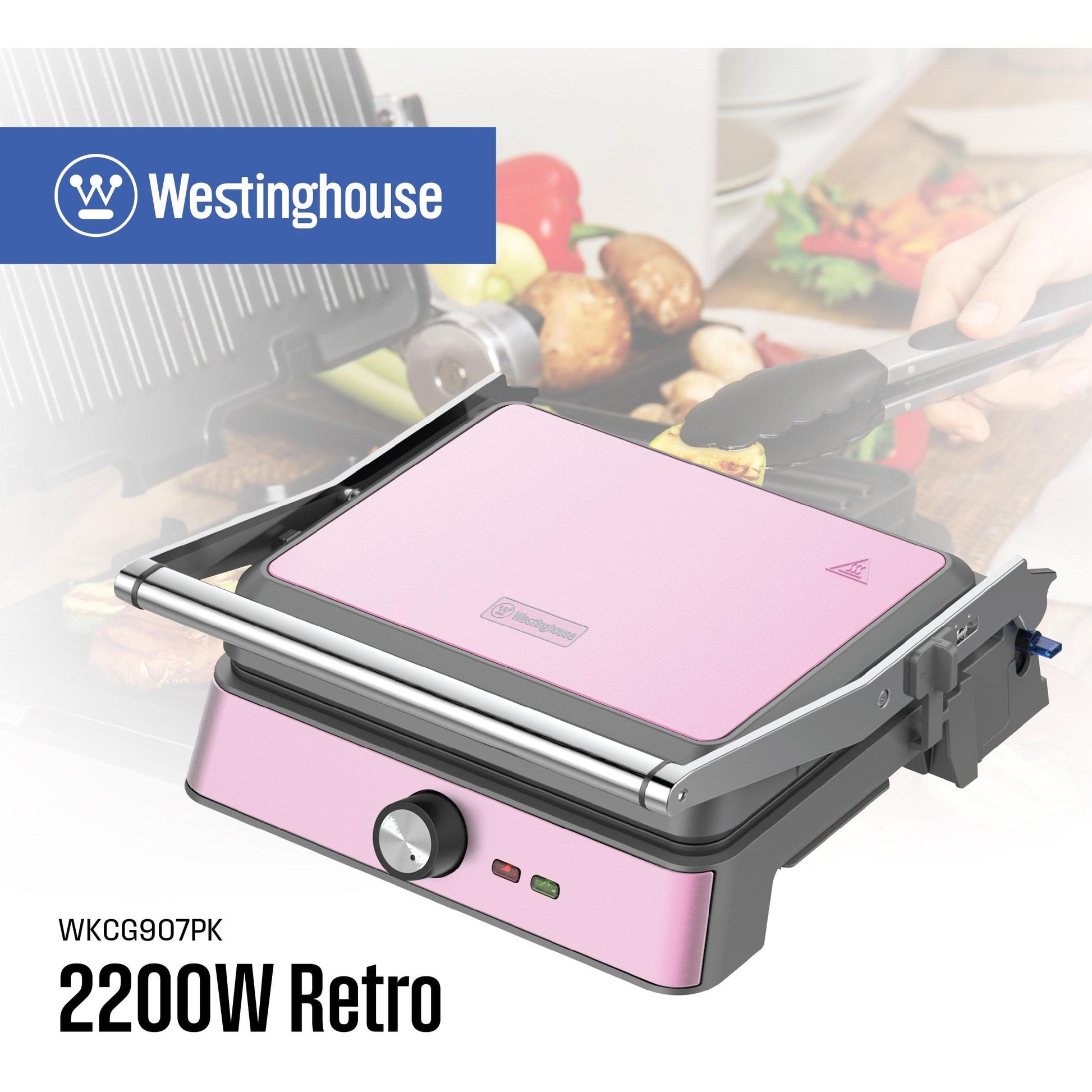 Grill plancha electrico 2200W Retro rosado
