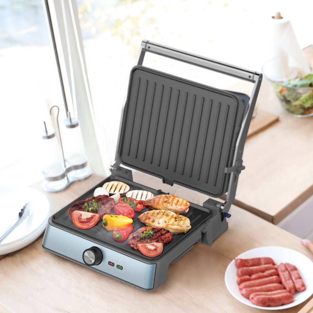 Grill plancha eléctrico Retro Westinghouse 2200 W celeste