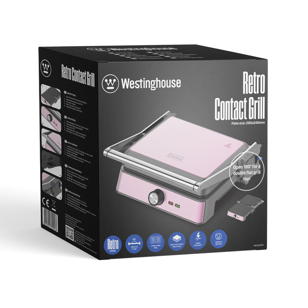 Grill plancha eléctrico Retro Westinghouse 2200 W rosado