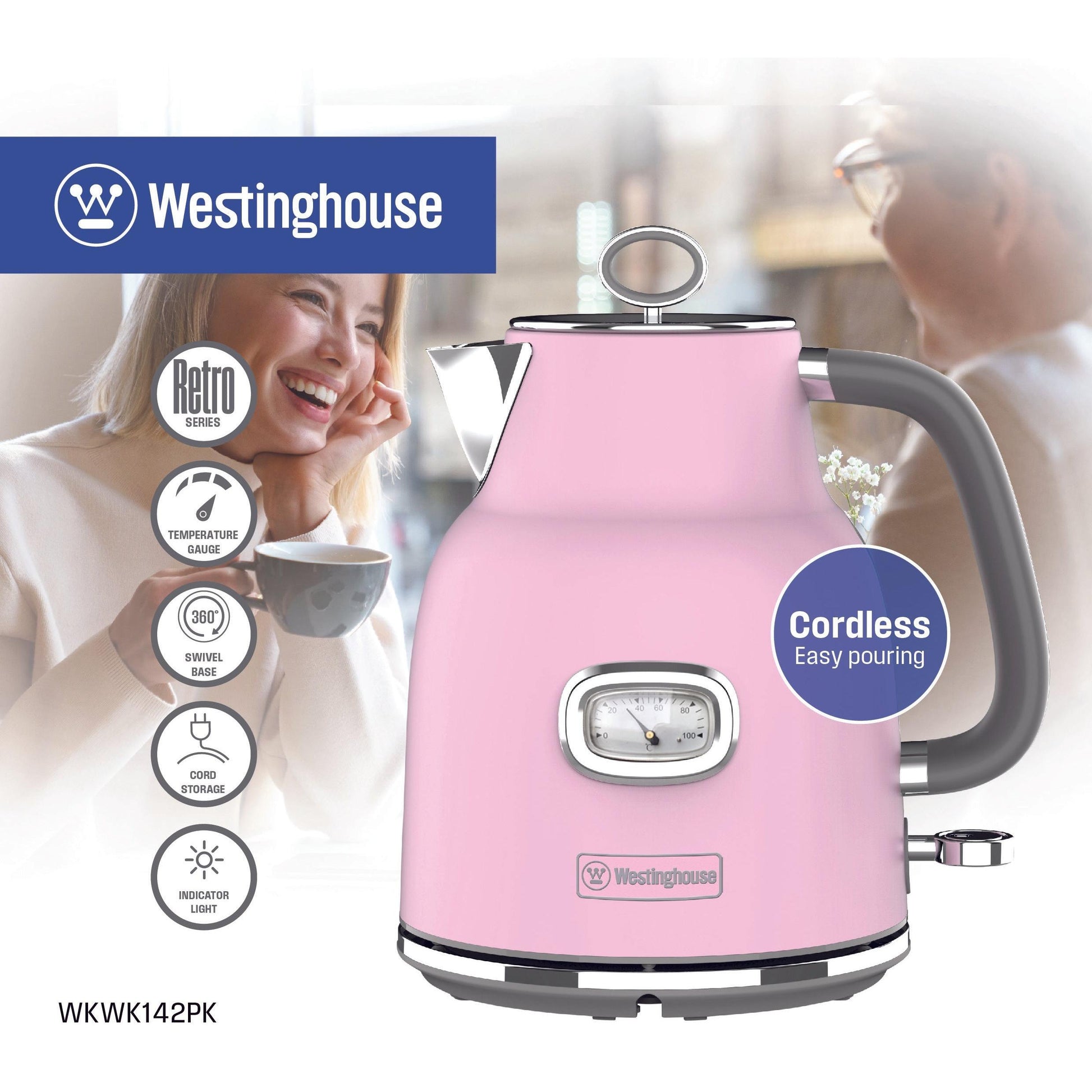 Hervidor eléctrico Retro 1.7 ltrs rosado WH