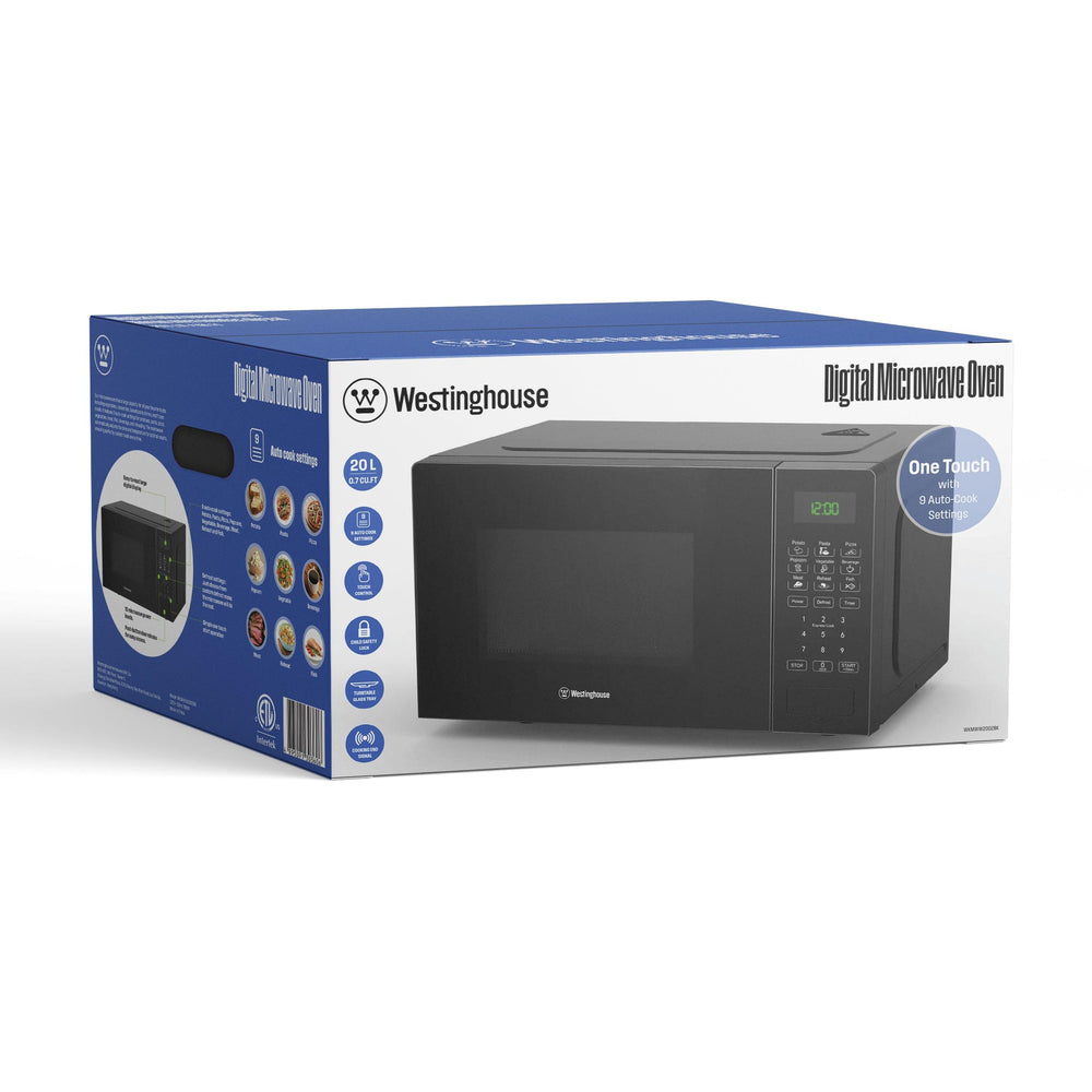 Horno microondas digital 20 litros negro - 700W con 9 Menús Automáticos y Display LED