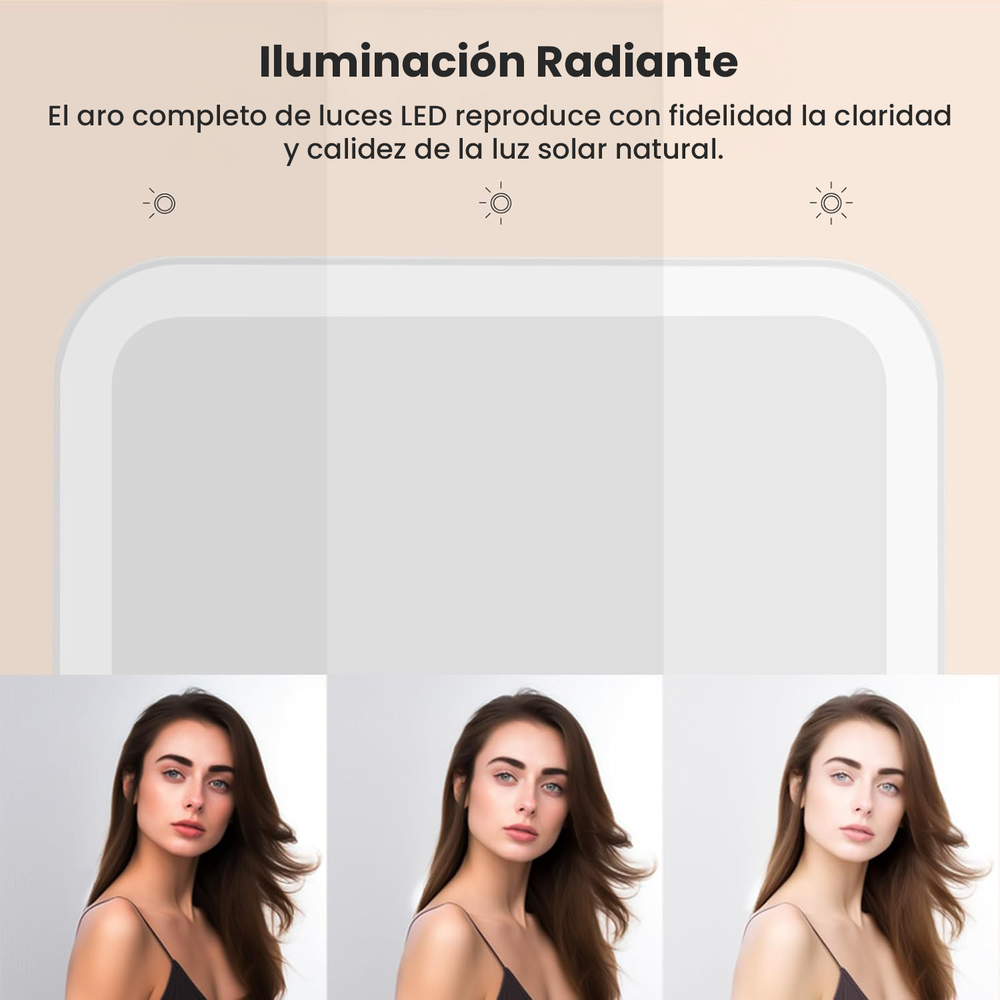 Espejo LED iMira plegable blanco USB · luz natural, recargable USB y 3 niveles de brillo