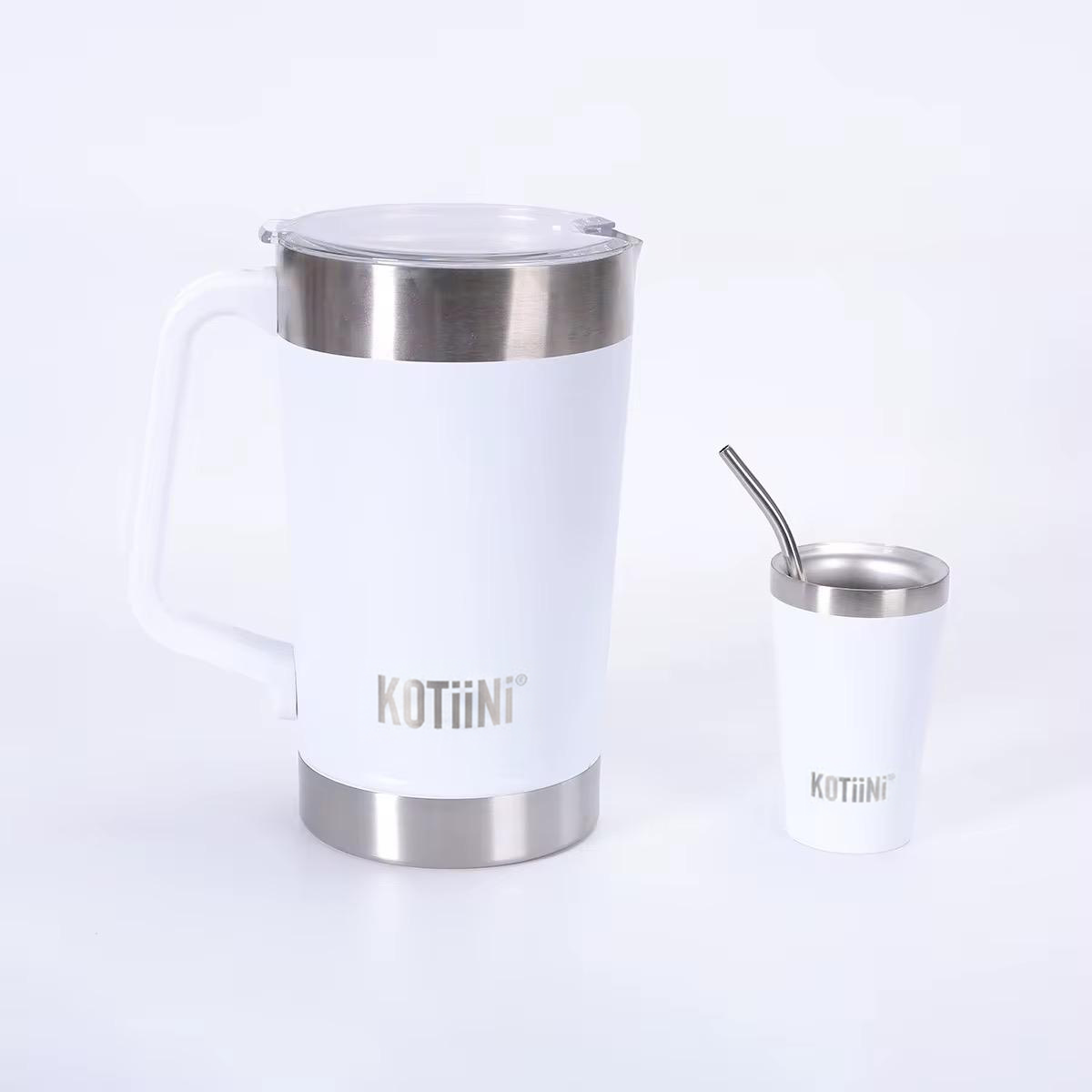 Jarra Térmica acero inoxidable 2L + vaso 140ml blanca - Irrompible, Conserva Bebidas Calientes o Frías