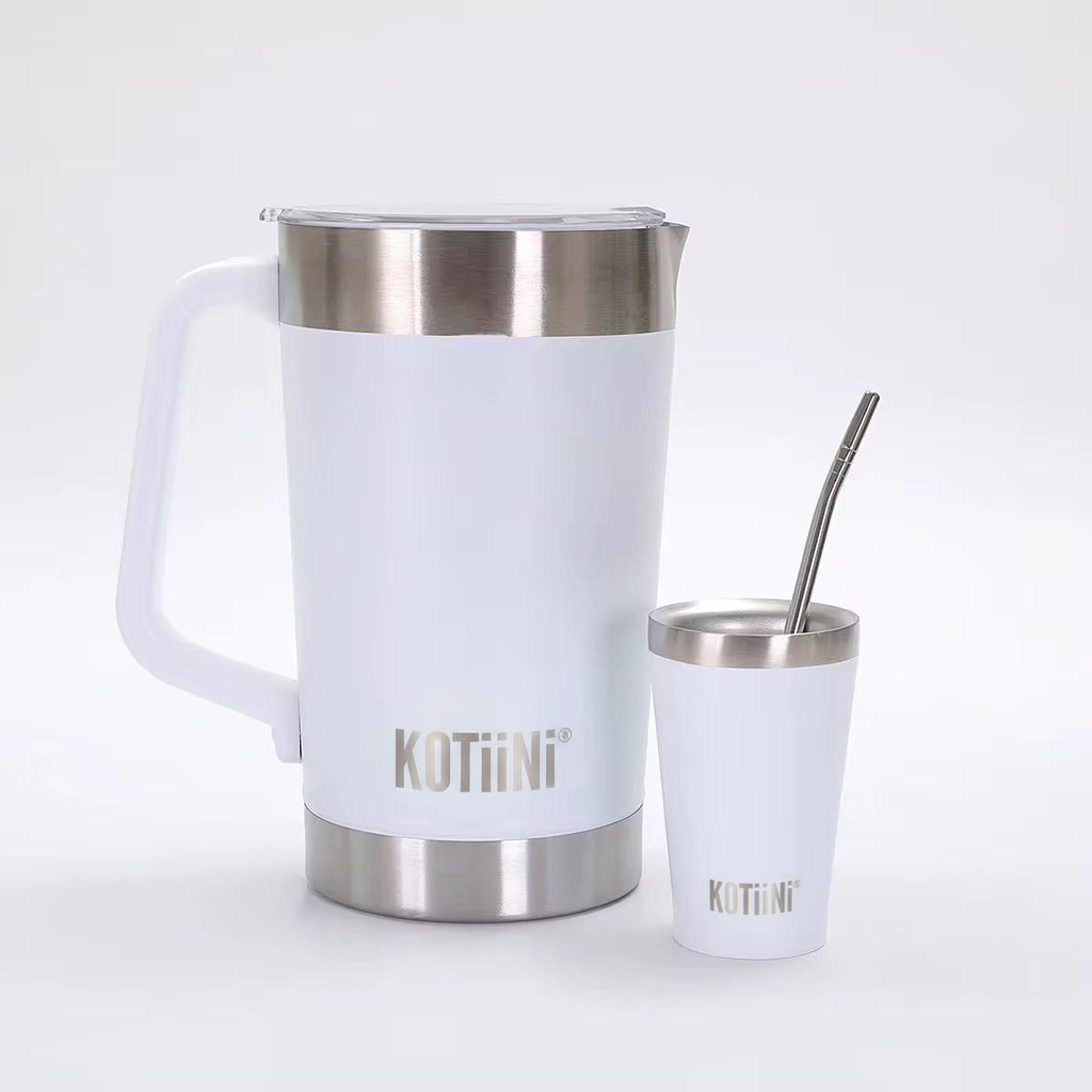 Jarra Térmica acero inoxidable 2L + vaso 140ml blanca - Irrompible, Conserva Bebidas Calientes o Frías