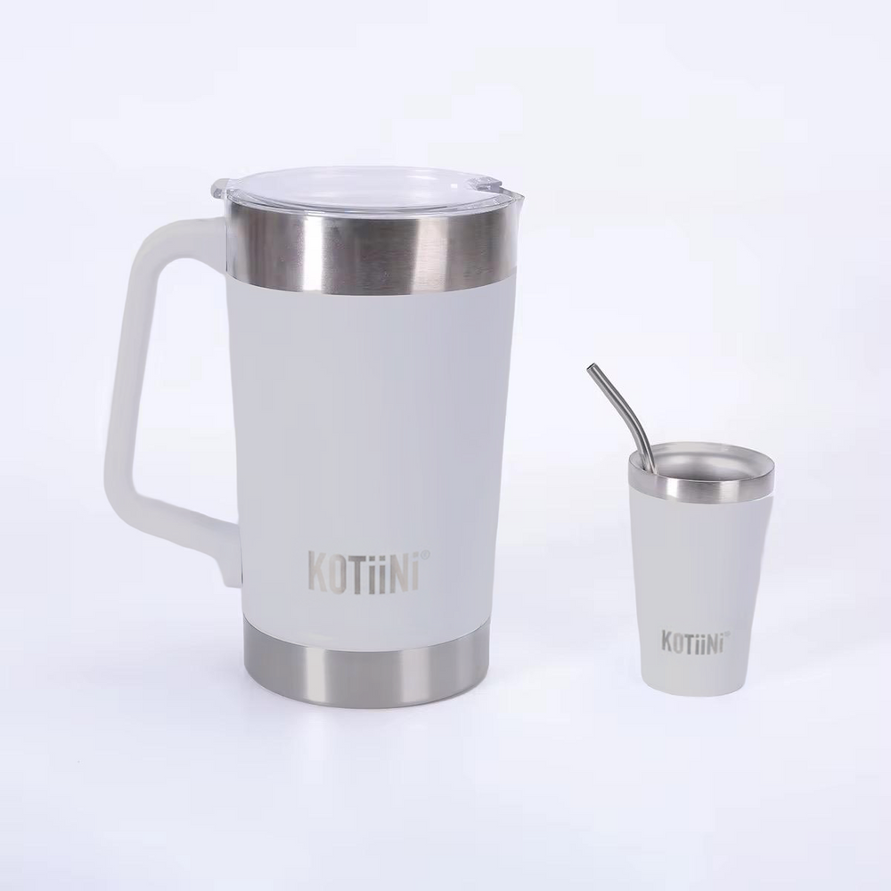Jarra Térmica acero inoxidable 2L + vaso 140ml gris - Irrompible, Conserva Bebidas Calientes o Frías