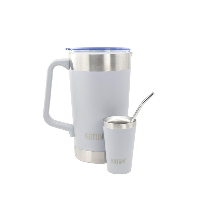 Jarra Térmica acero inoxidable 2L + vaso 140ml gris - Irrompible, Conserva Bebidas Calientes o Frías