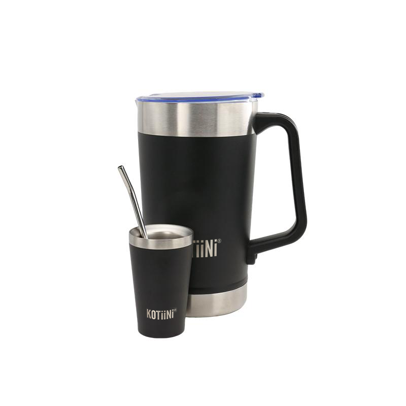 Jarra Térmica acero inoxidable 2L + vaso 140ml negra - Irrompible, Conserva Bebidas Calientes o Frías