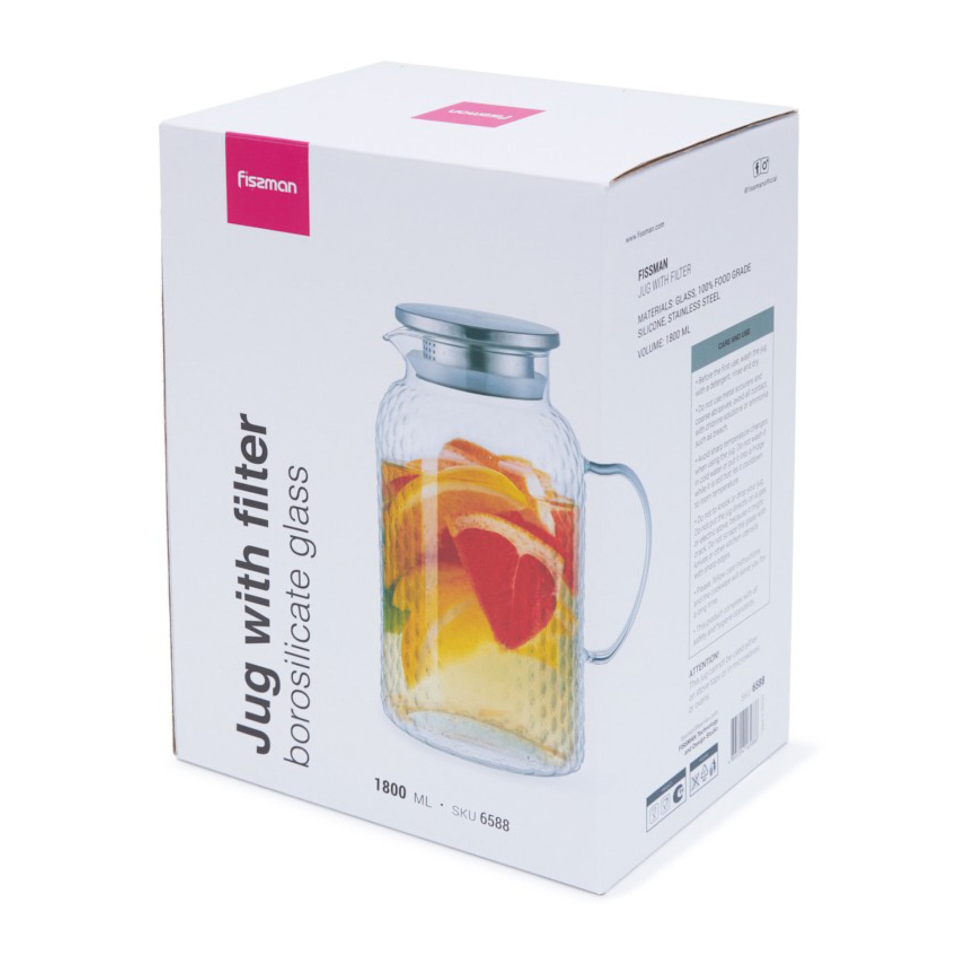 Jarra de Vidrio Borosilicato 1800 ml – Con Filtro de Acero para Bebidas Frías y Calientes
