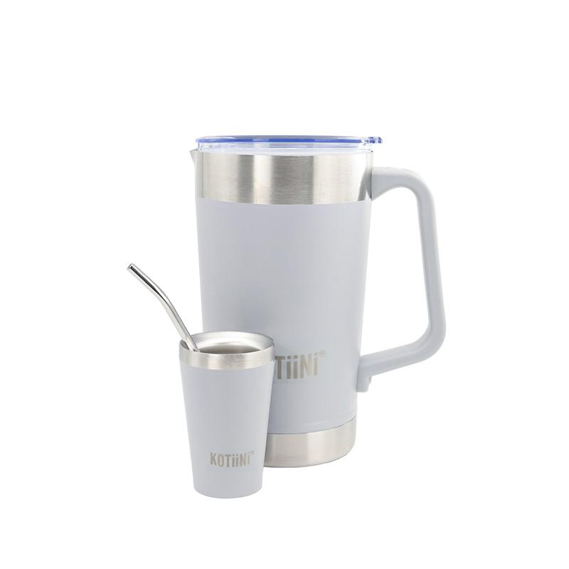 Jarra térmica acero inoxidable 2 L + vaso 140 ml gris · Irrompible, Conserva bebidas calientes o frías
