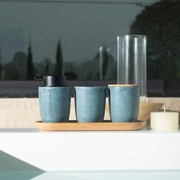 Set para Baño Osaka 3 Piezas de Cerámica azul acerado - Diseño Natural y Elegante