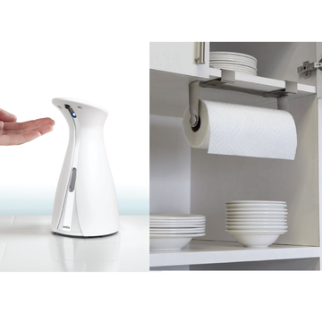 Kit Umbra Otino + Mountie | Dispensador Automático + Porta Papel Toalla sin Taladro – Diseño Moderno para Cocina y Baño