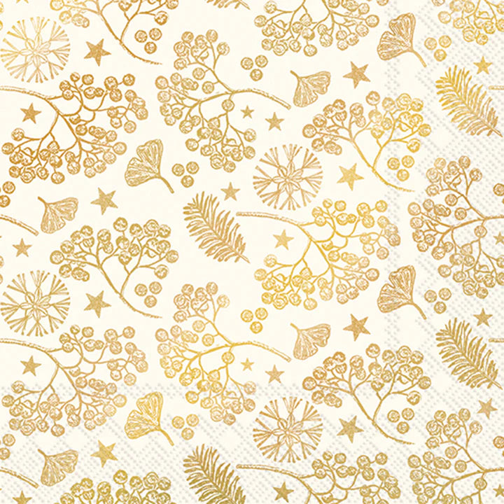 Set x 20 servilletas Winter Branches dorado cocktail de papel