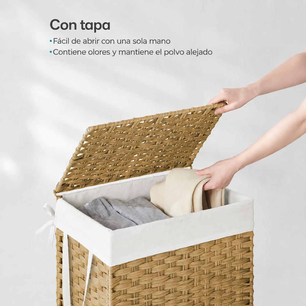 Cesto de ropa sucia ratán con tapa 90 L natural - foto 4