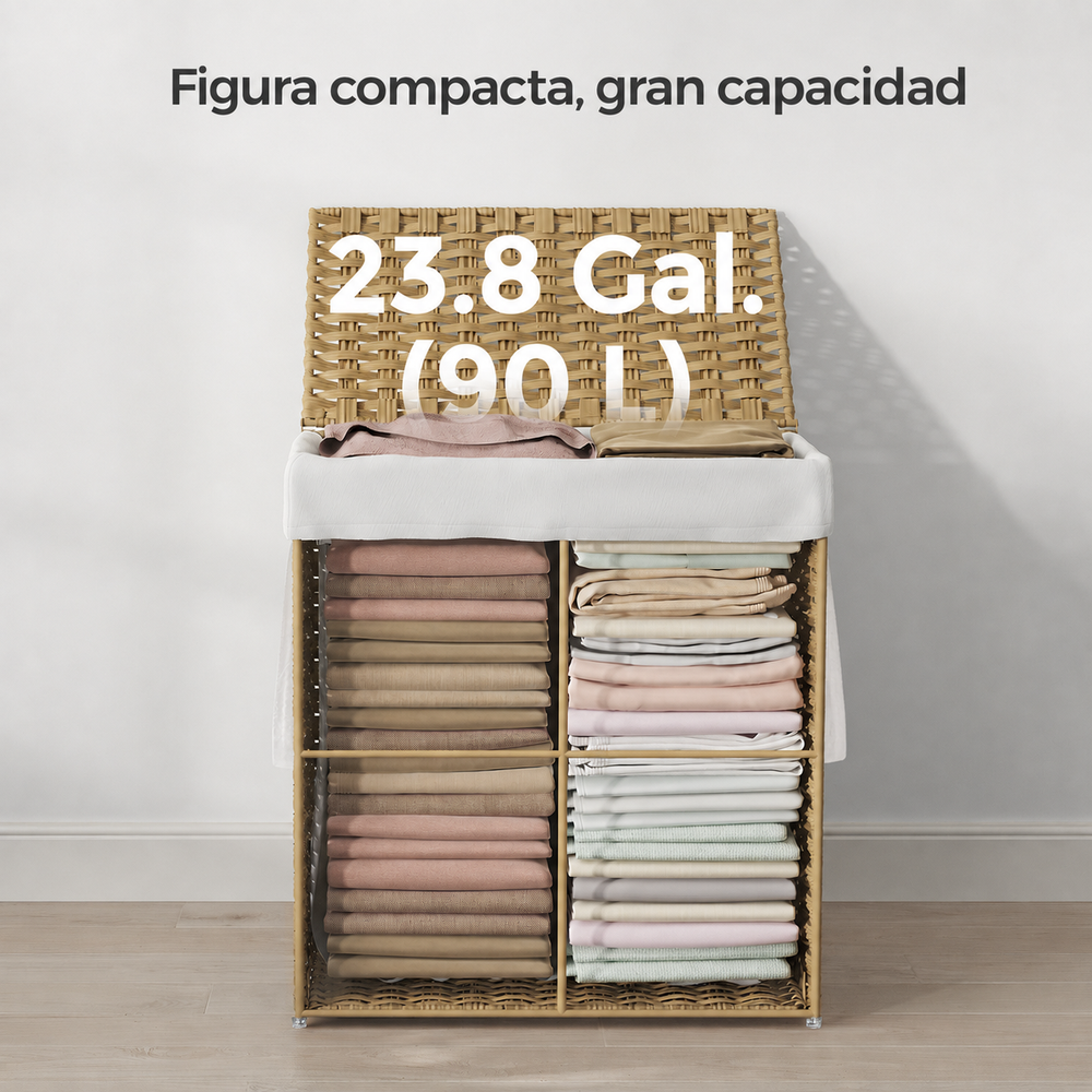 Cesto de ropa sucia ratán con tapa 90 L natural - foto 6