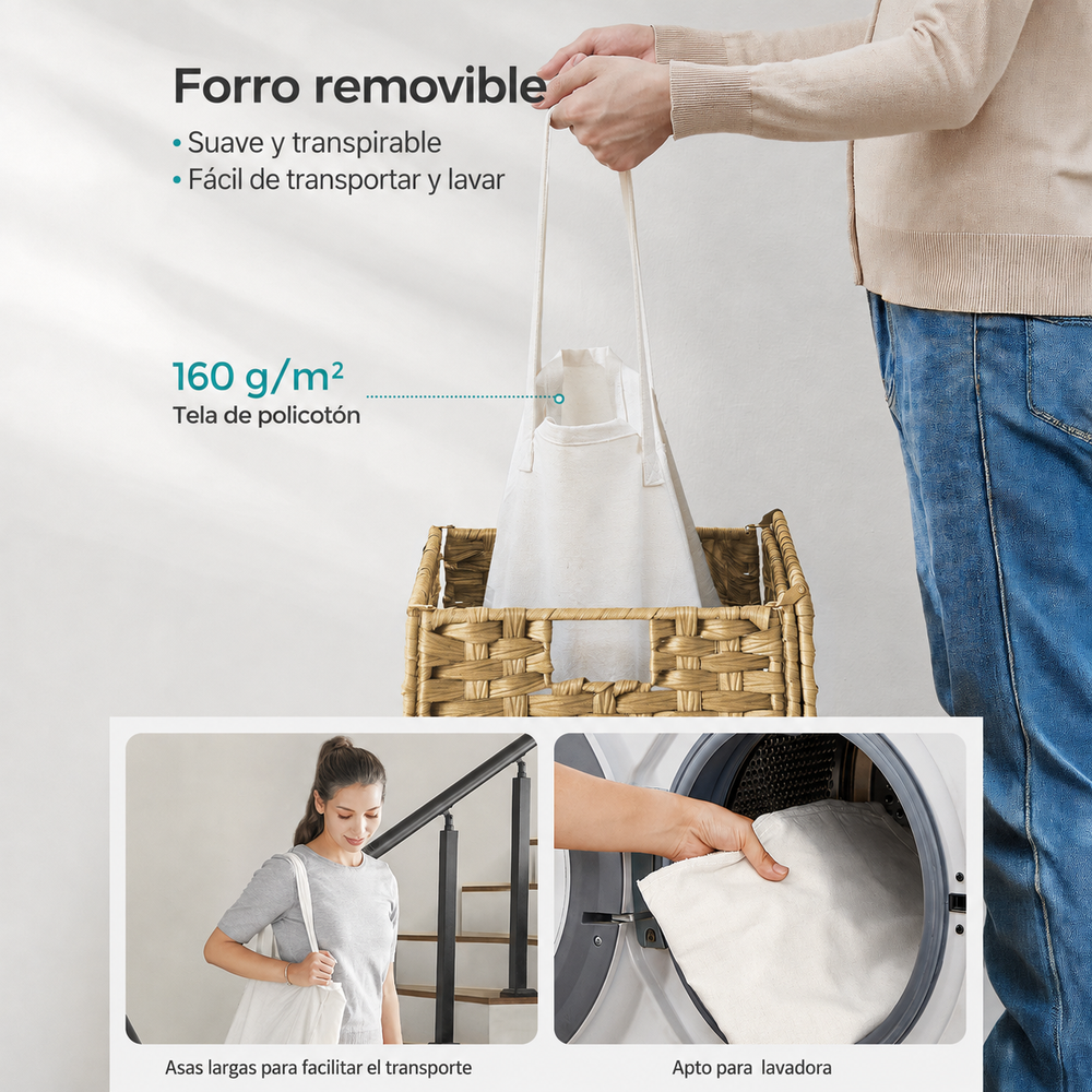 Cesto de ropa sucia ratán con tapa 90 L natural - foto 7