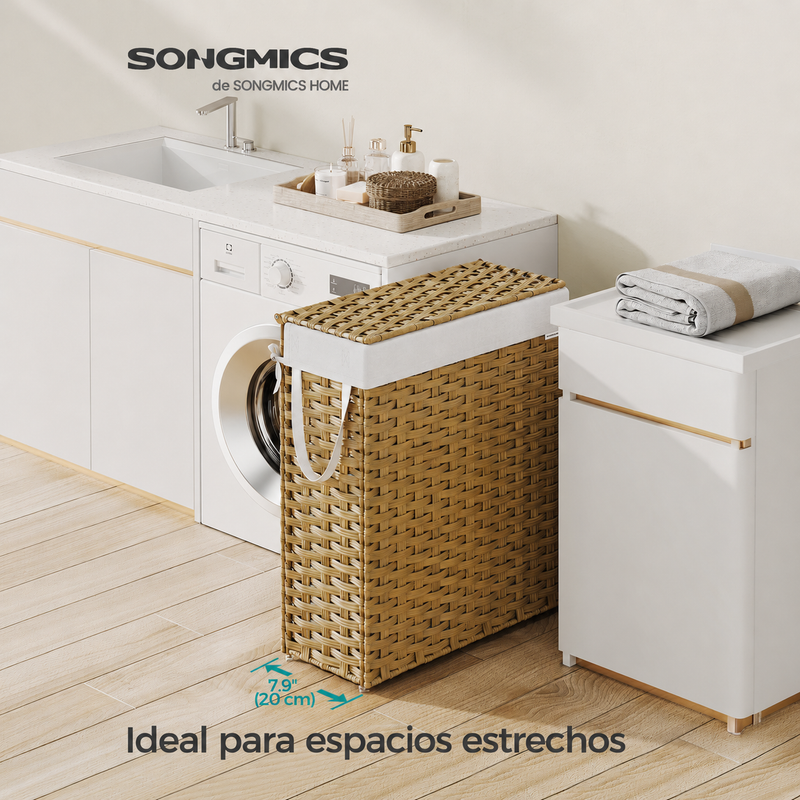 Cesto de ropa sucia slim ratán con tapa 55 L natural - foto 2