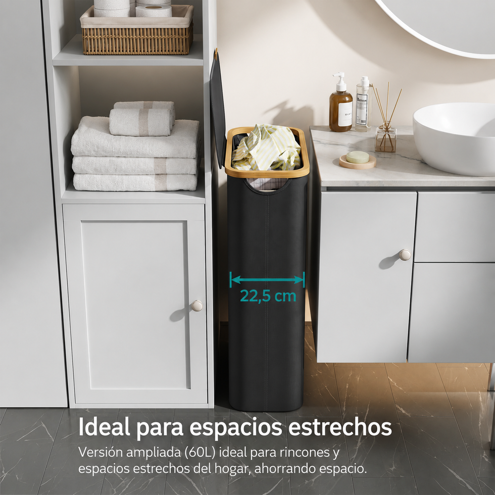Cesto de ropa sucia slim con tapa 65 L negro - foto 3