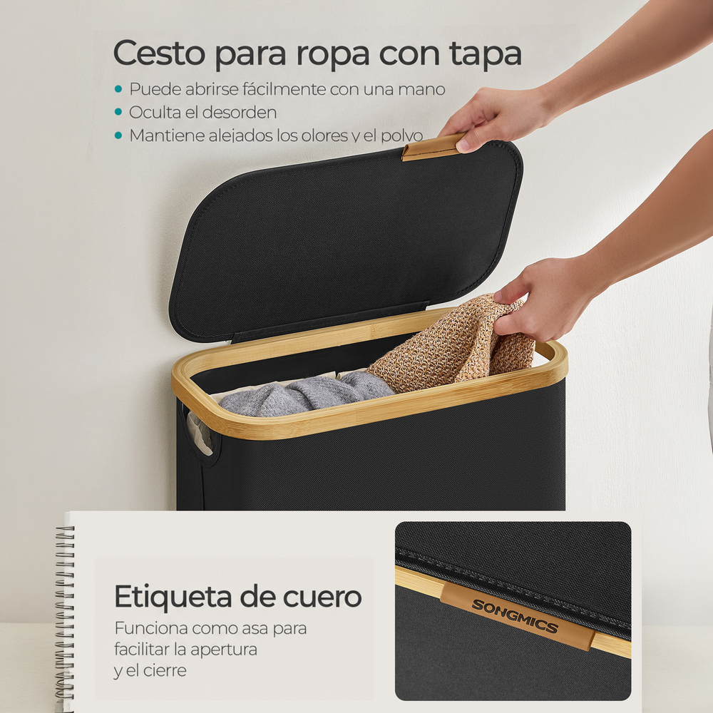 Cesto de ropa sucia slim con tapa 65 L negro - foto 4