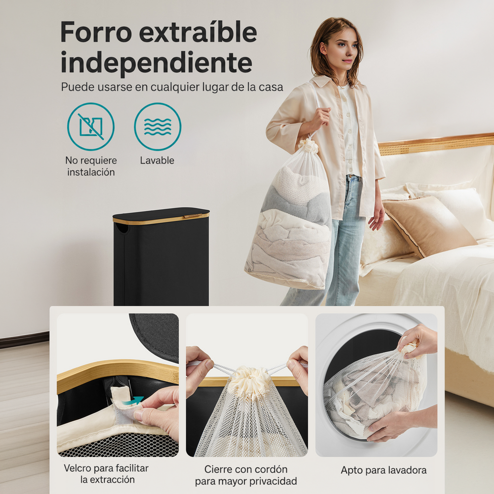 Cesto de ropa sucia slim con tapa 65 L negro - foto 5