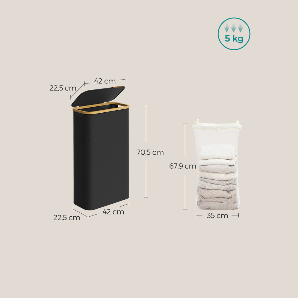 Cesto de ropa sucia slim con tapa 65 L negro - foto 8