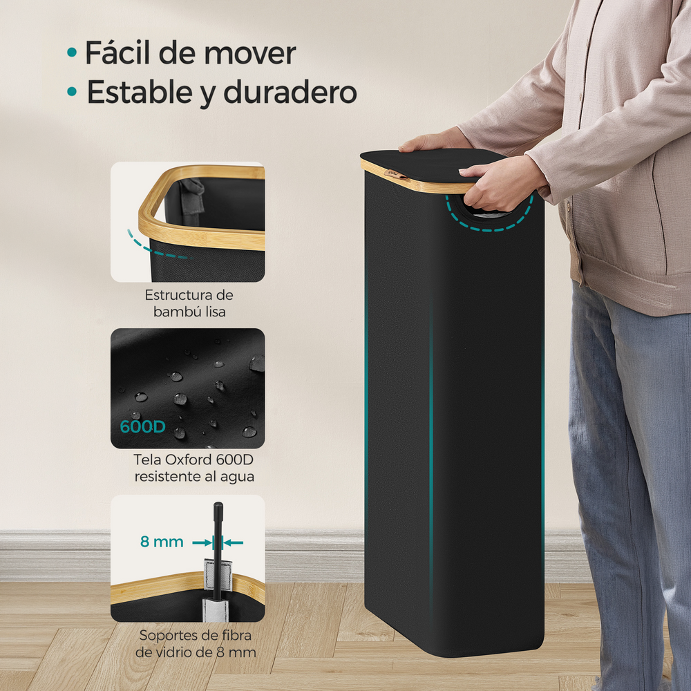 Cesto de ropa sucia slim con tapa 65 L negro - foto 7