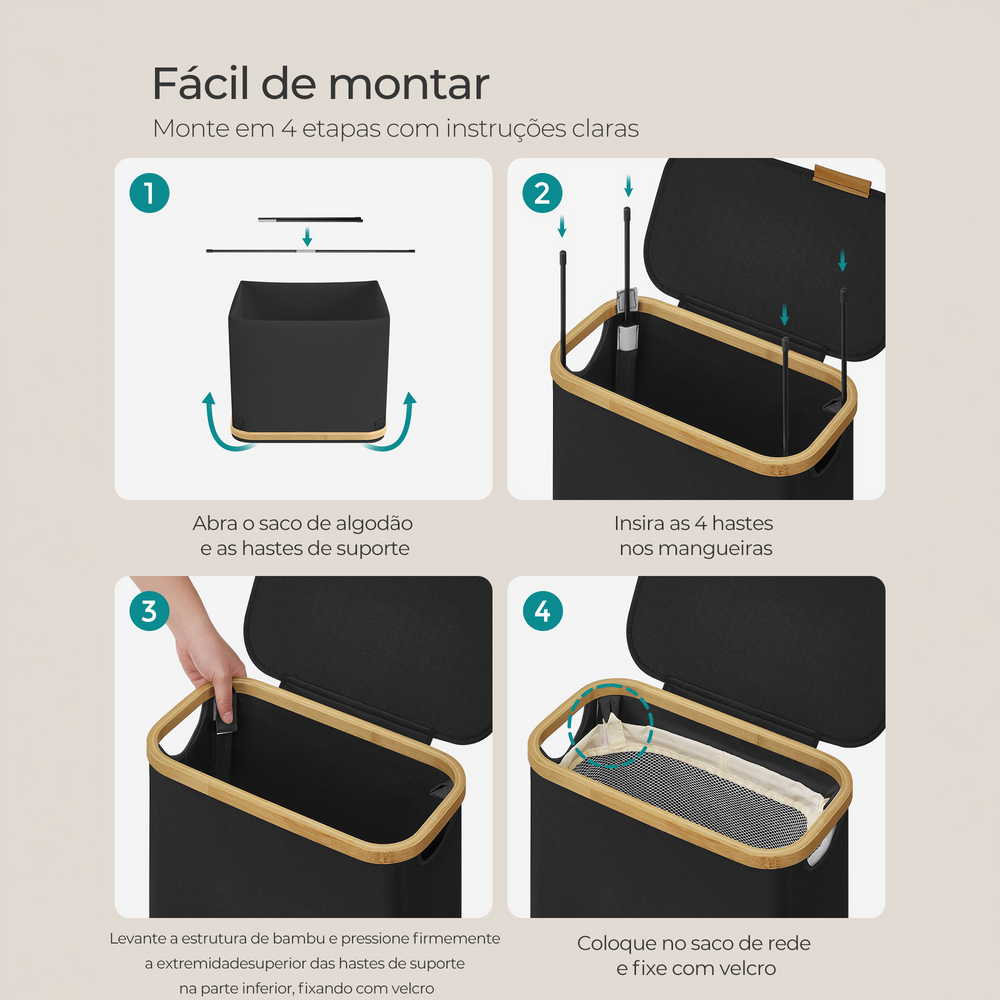 Cesto de ropa sucia slim con tapa 65 L negro - foto 6