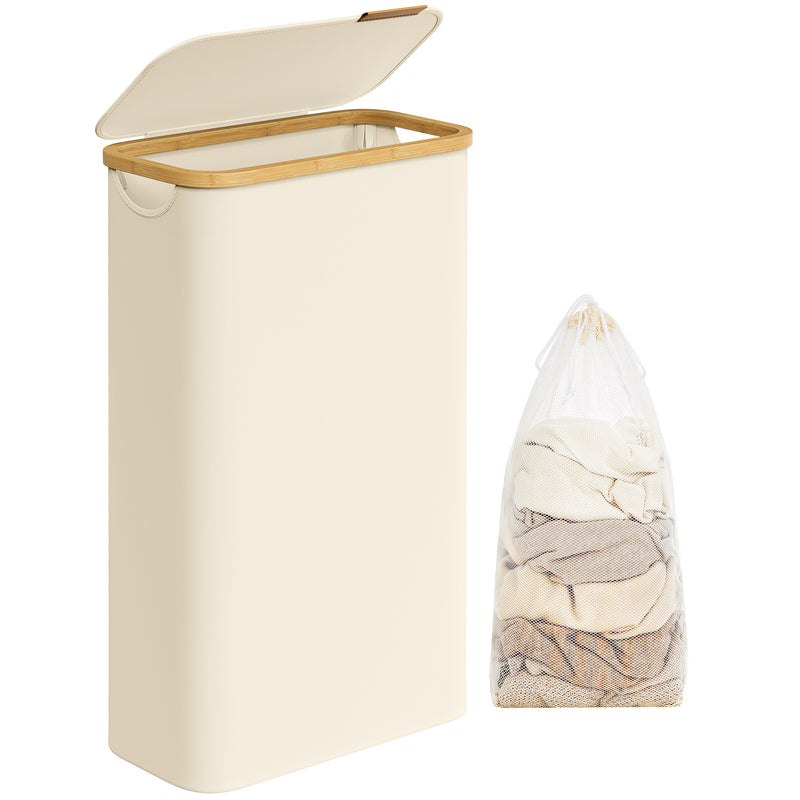 Cesto de ropa sucia slim con tapa 65 L crema