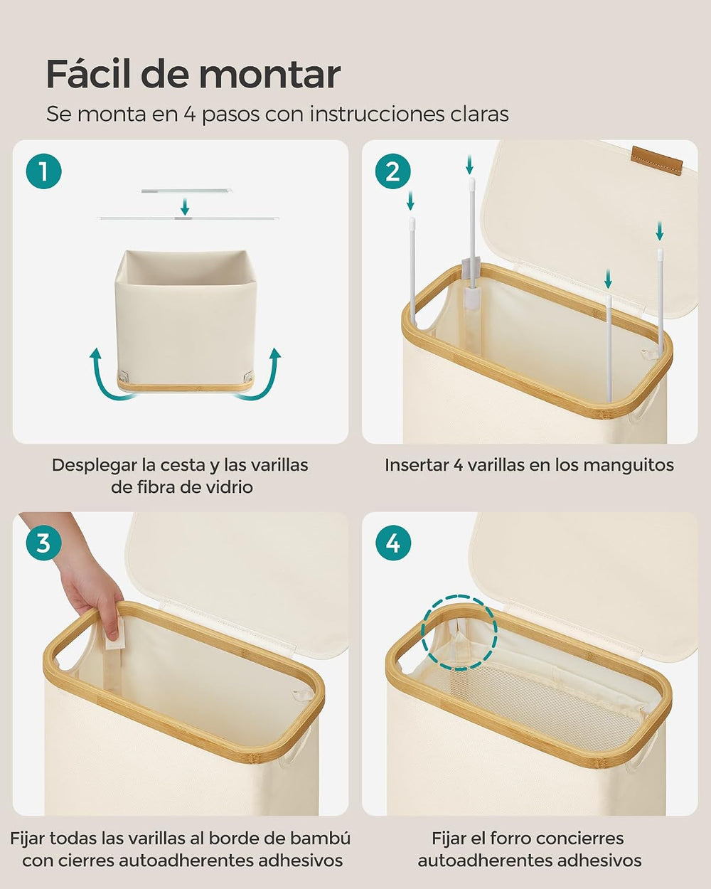 Cesto de ropa sucia slim con tapa 65 L crema - foto 7