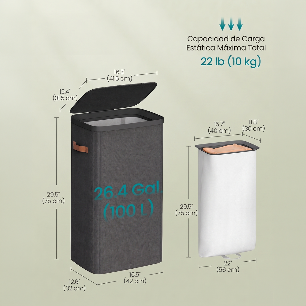Cesto de ropa sucia con tapa 100 L negro - foto 3