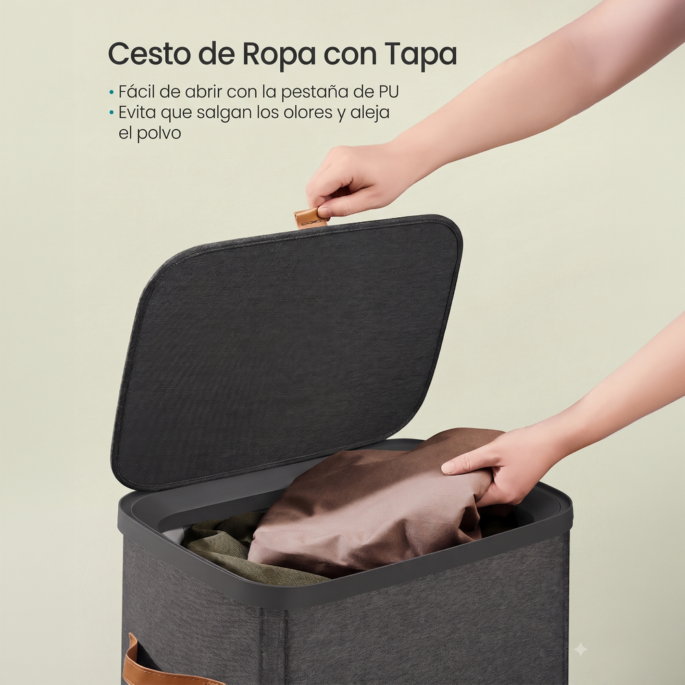 Cesto de ropa sucia con tapa 100 L negro - foto 5