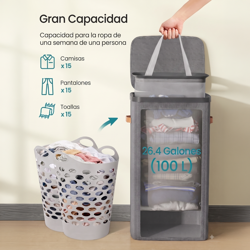 Cesto de ropa sucia con tapa 100 L negro - foto 6