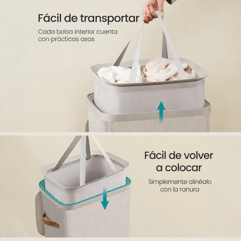 Cesto de ropa sucia con tapa 100 L beige - foto 5
