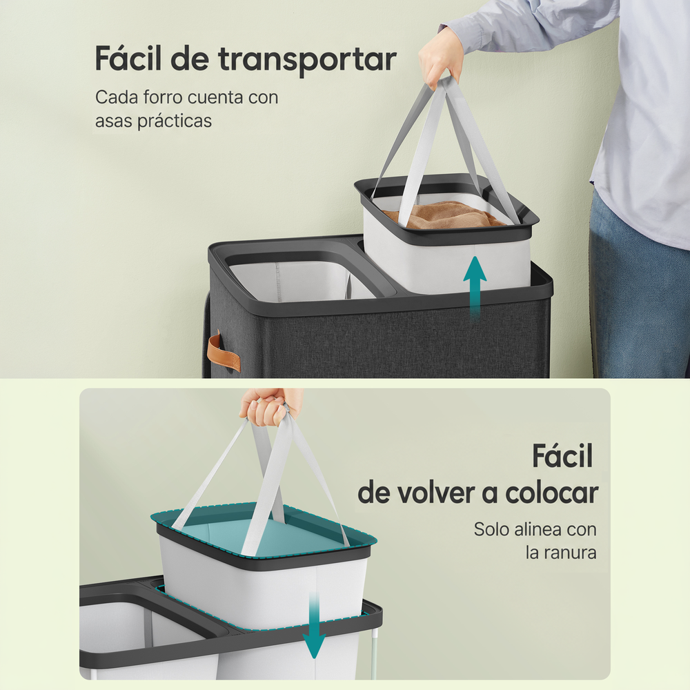 Cesto de ropa sucia doble con tapa 170 L negro - foto 5