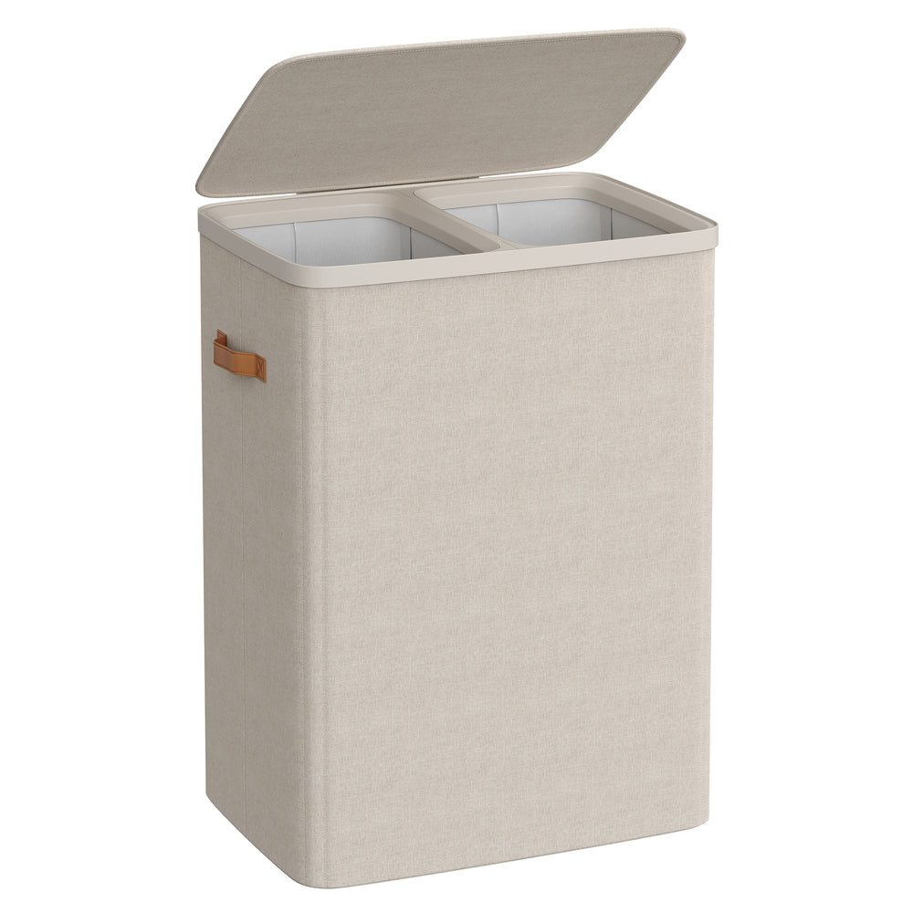 Cesto de ropa sucia doble con tapa 170 L beige