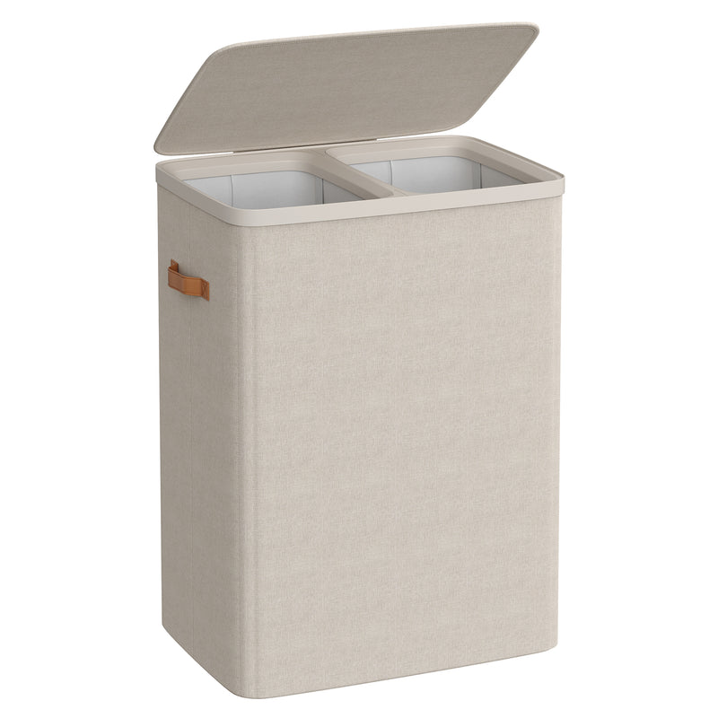 Cesto de ropa sucia doble con tapa 170 L beige