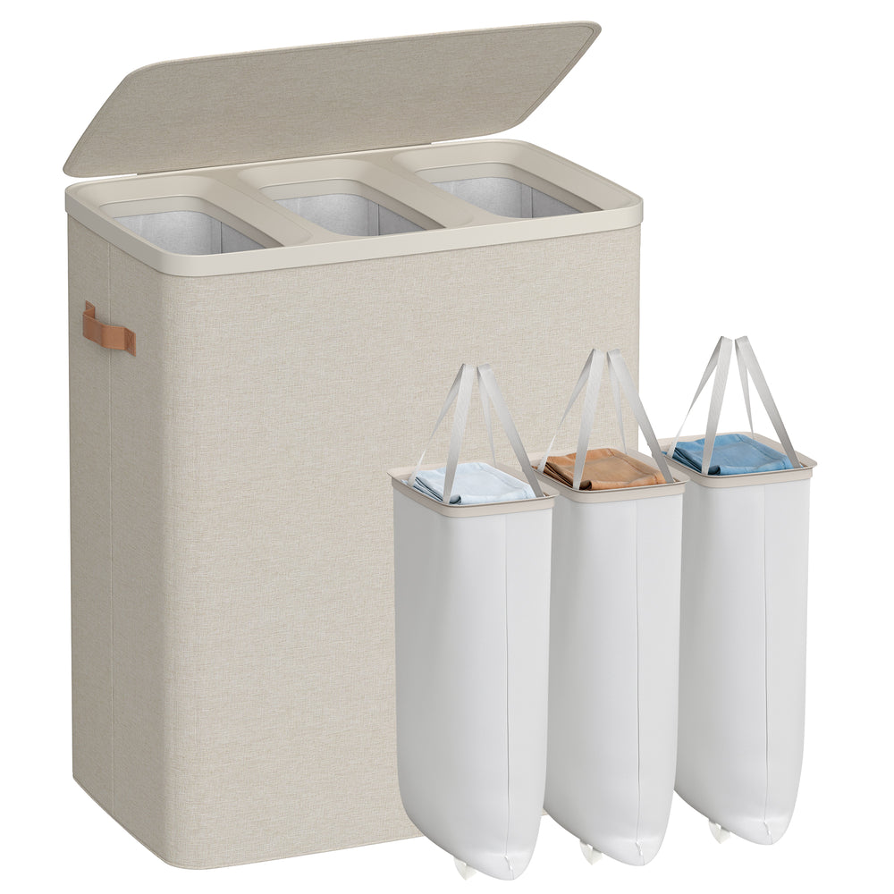 Cesto de ropa sucia triple con tapa 190 L beige