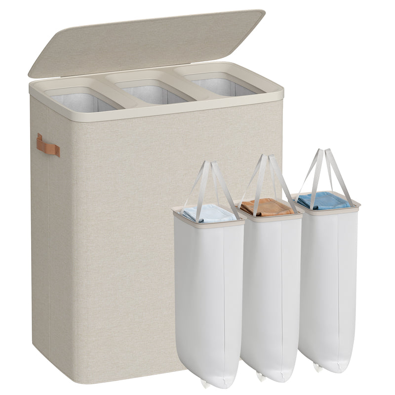 Cesto de ropa sucia triple con tapa 190 L beige