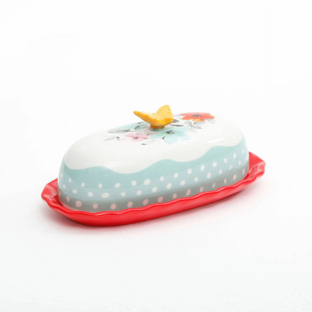 Mantequillera de Gres 16.3 cm Flea Market Floral – Pintada a Mano con Tapa Decorativa