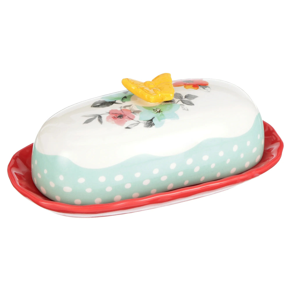 Mantequillera de Gres 16.3 cm Flea Market Floral – Pintada a Mano con Tapa Decorativa