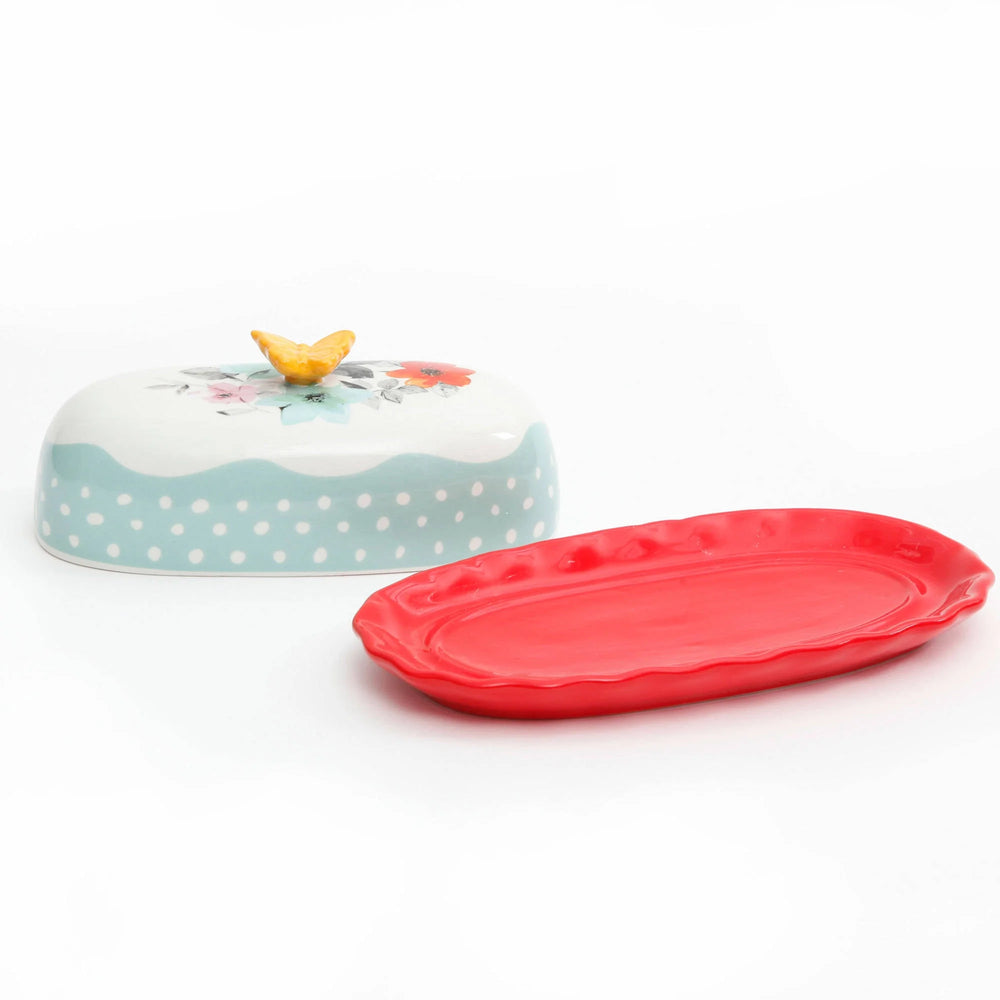 Mantequillera de Gres 16.3 cm Flea Market Floral – Pintada a Mano con Tapa Decorativa