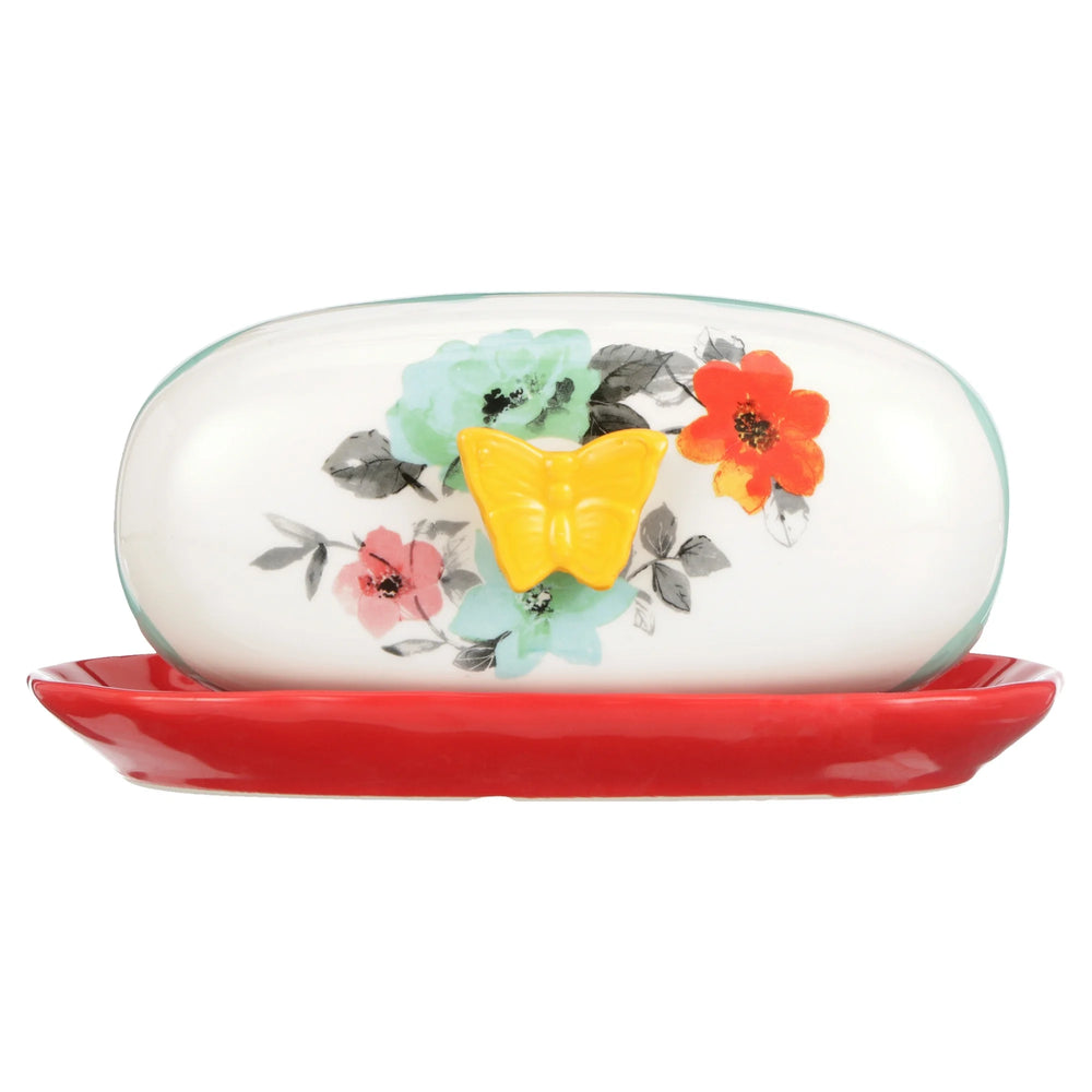 Mantequillera de Gres 16.3 cm Flea Market Floral – Pintada a Mano con Tapa Decorativa